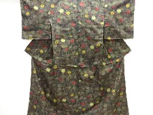 未使用品　万寿菊模様織り出し十日町紬着物